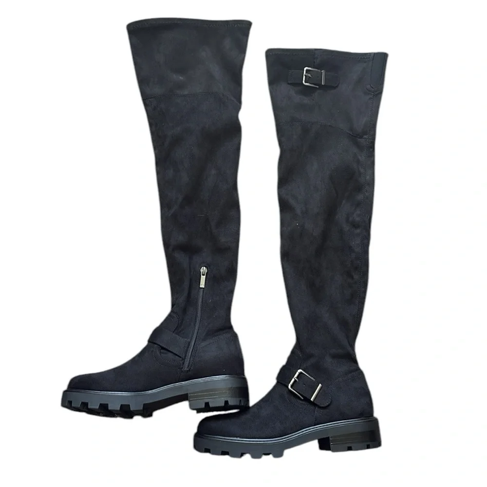 NEW Marc Fisher Black Suede Ganven Lug Over The Knee Boot Size 7.5